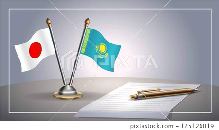 Small national flag of Japan and Kazakhstan flag Relation, Template Vector Illustration 125126019