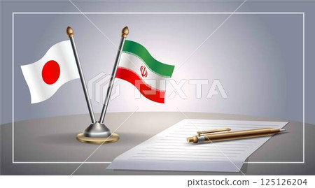 Small national flag of Japan and Iran flag Relation, Template Vector Illustration 125126204
