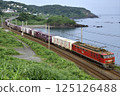 EF510 freight train running along the coast 125126488