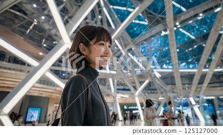 A moment when a futuristic exhibition guide connects technology and culture with a smile at the future Osaka Expo 125127000