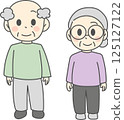 Illustration set of a grandfather and grandmother standing facing forward 125127122