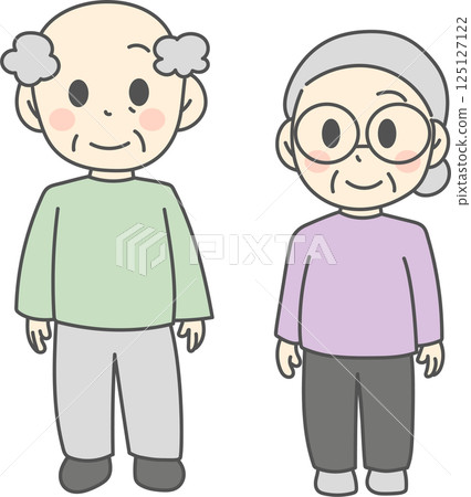 Illustration set of a grandfather and grandmother standing facing forward 125127122