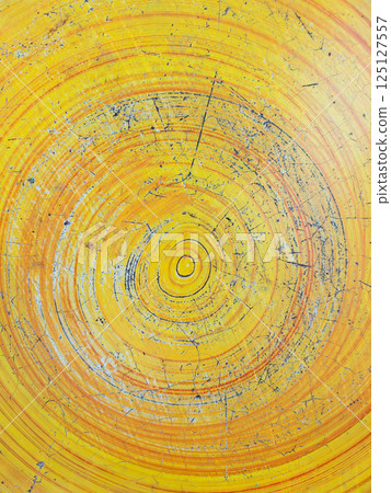 Abstract Painted Table Top - Circular Pattern in Garden. 125127557