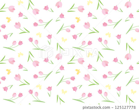 可愛的鬱金香圖案插圖，粉紅色 125127778