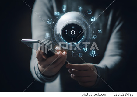 由智慧型手機控制的高科技監控系統的概念圖 125128483