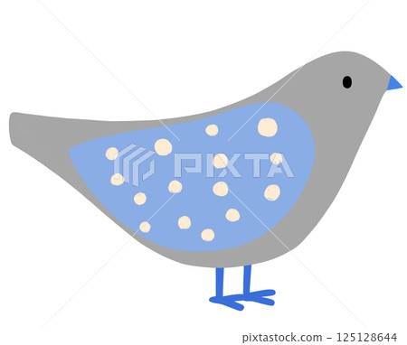 A cute bird with polka dot feathers and blue feet 125128644