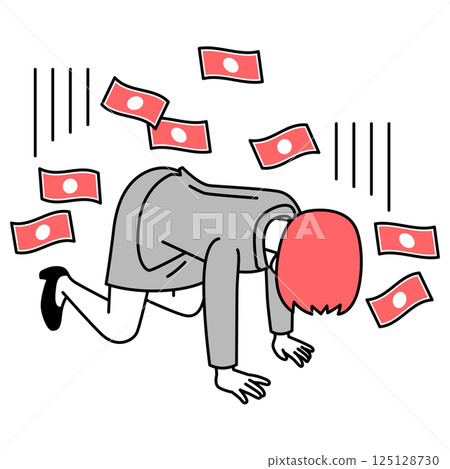 A woman in a suit falls to her knees in despair after losing money 125128730