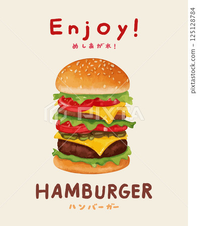 一組漢堡和手寫字元的水彩插圖 - AI 生成 125128784
