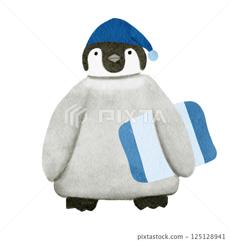 Watercolor penguin animal 125128941