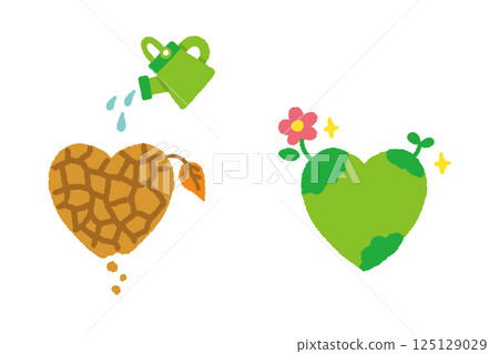 An illustration of a dry heart being watered and restored. Heart. Hand-drawn. 125129029