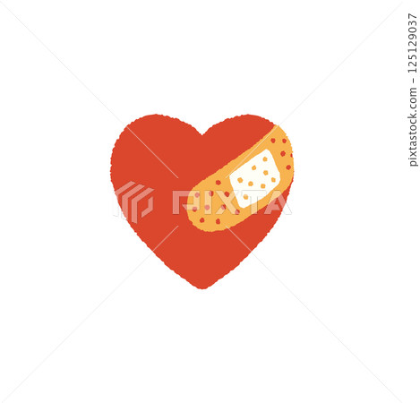 Illustration of healing a broken heart: bandage, heart, handwritten 125129037
