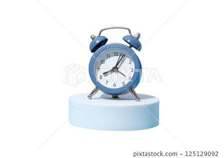 PNG, Alarm oclock, blue alarm clock on stand, isolated on white background PNG, Alarm oclock, blue alarm clock on stand, isolated on white background 125129092