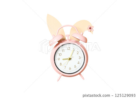 PNG, Alarm oclock, pink clock with bunny ears, isolated on white background 125129093