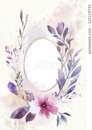 Soft watercolor funeral flyer with dove candle and empty oval portrait frame 125129741