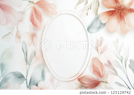 Soft watercolor funeral flyer with dove candle and empty oval portrait frame 125129742