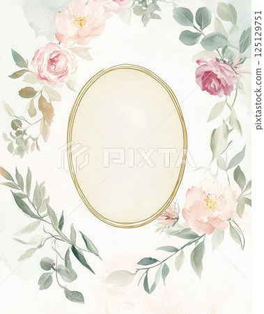 Soft watercolor funeral flyer with dove candle and empty oval portrait frame 125129751