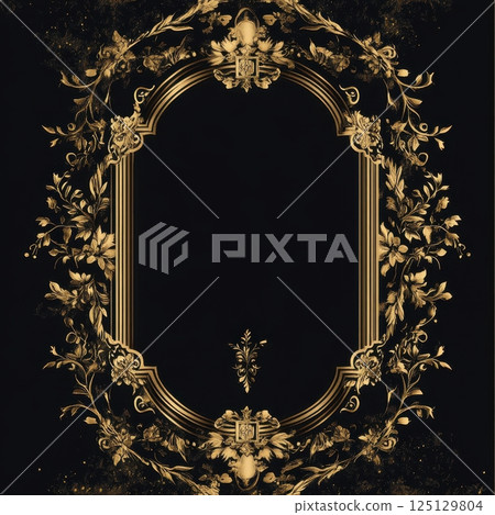Elegant funeral flyer template in dark and gold with blank space for a portrait 125129804