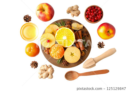 PNG, Mulled wine, spicy ingredients for drink, isolated on white background PNG, Mulled wine, spicy ingredients for drink, isolated on white background 125129847