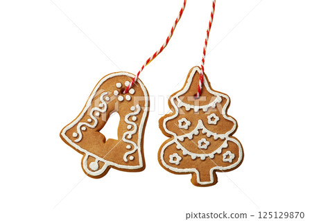 PNG, Christmas cookies, a set of cookies of different shapes, isolated on a white background. 125129870