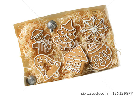 PNG, Christmas cookies, a set of cookies of different shapes, isolated on a white background. 125129877