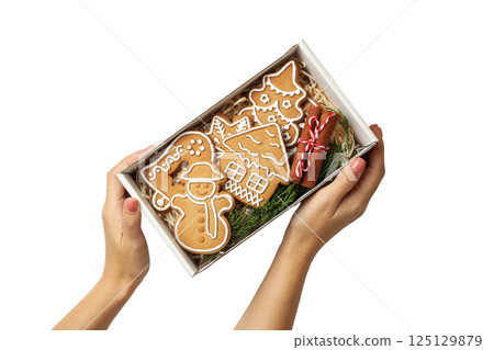 PNG, Christmas cookies, a set of cookies of different shapes, isolated on a white background. 125129879