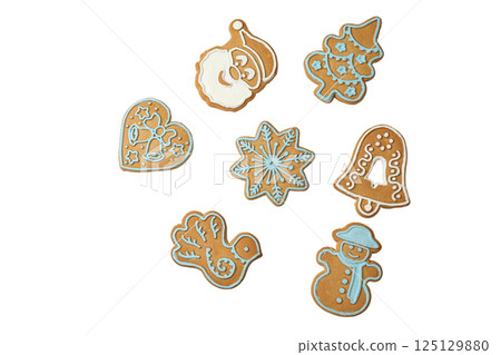 PNG, Christmas cookies, a set of cookies of different shapes, isolated on a white background. 125129880
