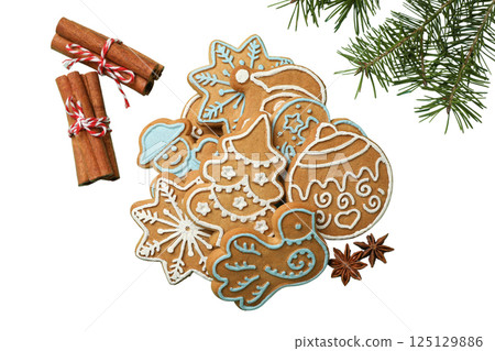 PNG, Christmas cookies, a set of cookies of different shapes, isolated on a white background. 125129886