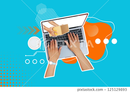 Creative design, a girl with a horn, on a bright background. Creative design, a girl with a horn, on a bright background. 125129893