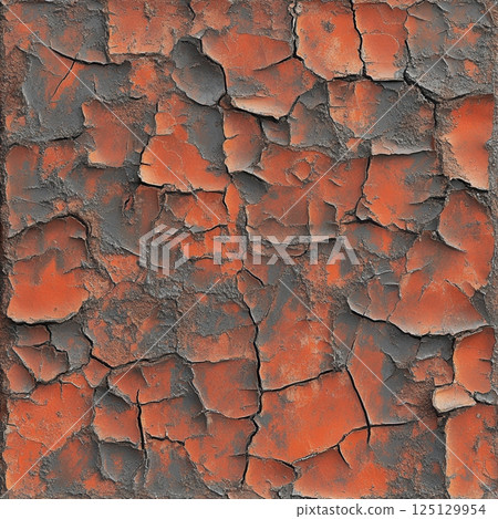 Cracked paint texture on aged metal surface with rusty and weathered industrial detail 125129954