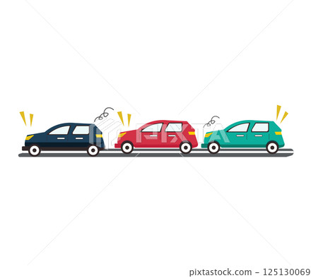 車輛擁擠交通堵塞。繁忙的道路。向量插圖 車輛擁擠交通堵塞。繁忙的道路。向量插圖 125130069