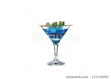 PNG, Blue cocktail with cucumber slice in glass, isolated on white background PNG, Blue cocktail with cucumber slice in glass, isolated on white background 125130095
