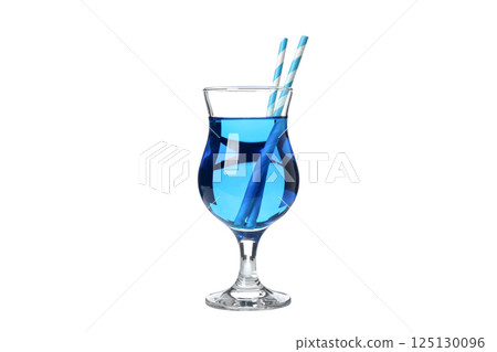 PNG, Blue cocktail with straws in glass, isolated on white background PNG, Blue cocktail with straws in glass, isolated on white background 125130096