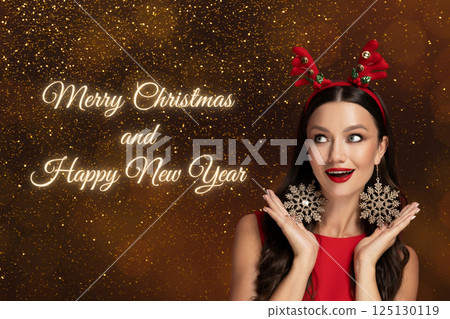 Christmas and New Year background, Christmas woman, a girl in a festive outfit Christmas and New Year background, Christmas woman, a girl in a festive outfit 125130119