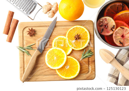 PNG, Mulled wine, spicy ingredients for drink, isolated on white background 125130123
