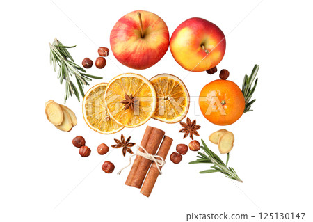 PNG, Mulled wine, spicy ingredients for drink, isolated on white background PNG, Mulled wine, spicy ingredients for drink, isolated on white background 125130147