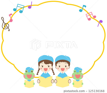 Singing kids and frog speech bubble illustration Singing kids and frog speech bubble illustration 125130168