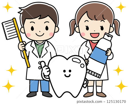 Illustration of smiling children holding toothbrushes and teeth Illustration of smiling children holding toothbrushes and teeth 125130170