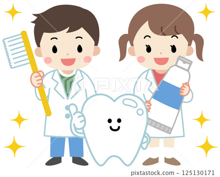 微笑的孩子拿著牙刷和牙齒的插圖 125130171