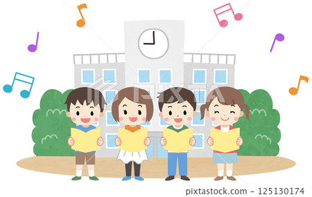 Illustration of kids singing at school Illustration of kids singing at school 125130174