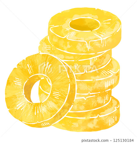 Watercolor illustration of overlapping pineapple slices_no outline 125130184