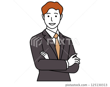 一名身著西裝的男子交叉雙臂交談。第 2 部分 125130313