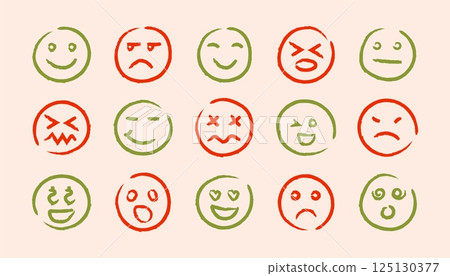 Doodle emoji faces. Funny emoticon characters with different emotions and moods, hand drawn sketch emoticons for design. Vector isolated set Doodle emoji faces. Funny emoticon characters with different emotions and moods, hand drawn sketch emoticons for design. Vector isolated set 125130377