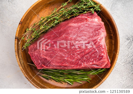 Fresh Roe Deer meat, raw Wild Venison Game Meat. white background. top view 125130589