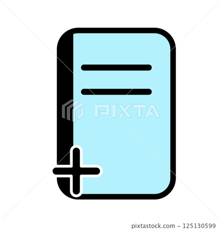 Note simple icon with + (plus) blue Note simple icon with + (plus) blue 125130599