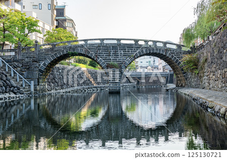 Nagasaki City, Nagasaki Prefecture: A popular tourist attraction, the nationally designated important cultural property, Meganebashi Bridge Nagasaki City, Nagasaki Prefecture: A popular tourist attraction, the nationally designated important cultural property, Meganebashi Bridge 125130721