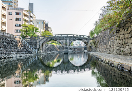 Nagasaki City, Nagasaki Prefecture: A popular tourist attraction, the nationally designated important cultural property, Meganebashi Bridge 125130725