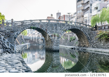 Nagasaki City, Nagasaki Prefecture: A popular tourist attraction, the nationally designated important cultural property, Meganebashi Bridge Nagasaki City, Nagasaki Prefecture: A popular tourist attraction, the nationally designated important cultural property, Meganebashi Bridge 125130761