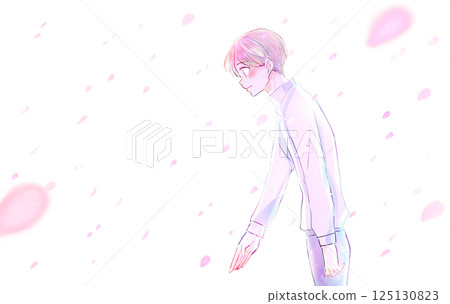 Man holding out hand, wind, backlit 125130823
