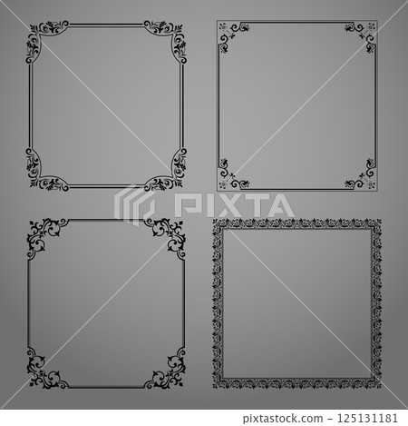 Set of decorative frames Elegant vector element for design in Eastern style, place for text. Floral black and gray borders. Lace illustration for invitations and greeting cards 125131181
