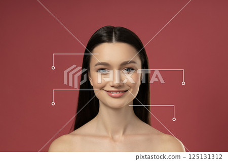 Botox. Skin Care. Facial care concept, girl with charts. 125131312